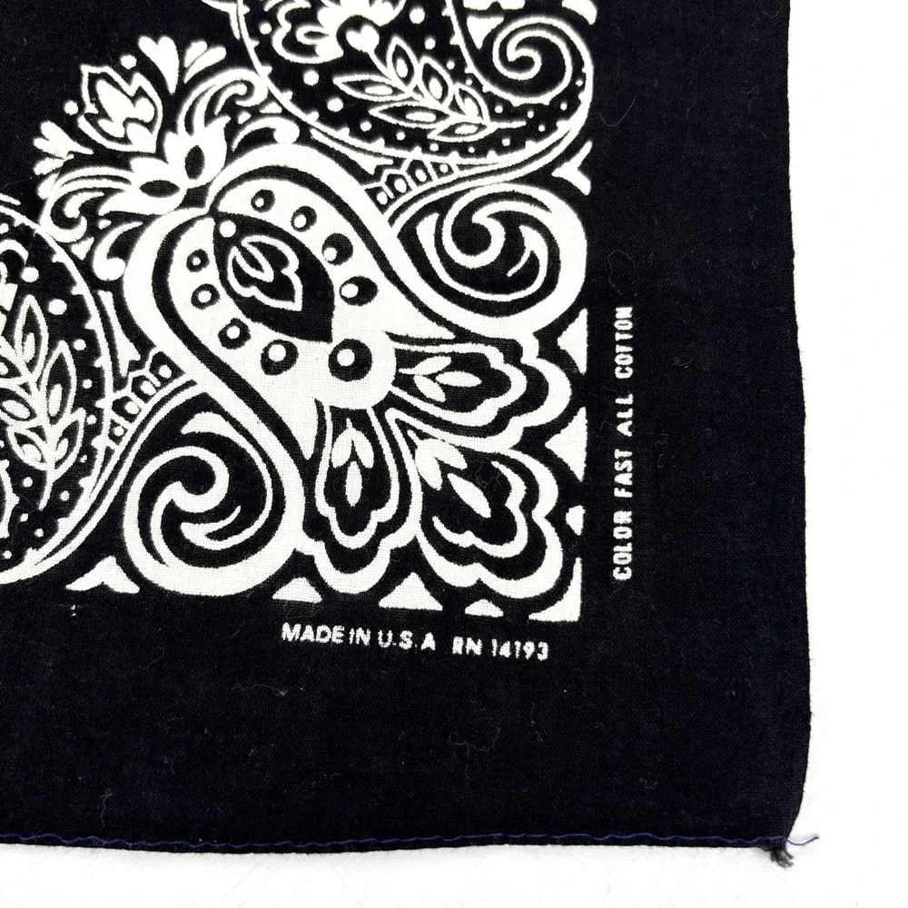 Fast Color Black White Bandana All Cotton Selvedge Edge Vintage RN 14193